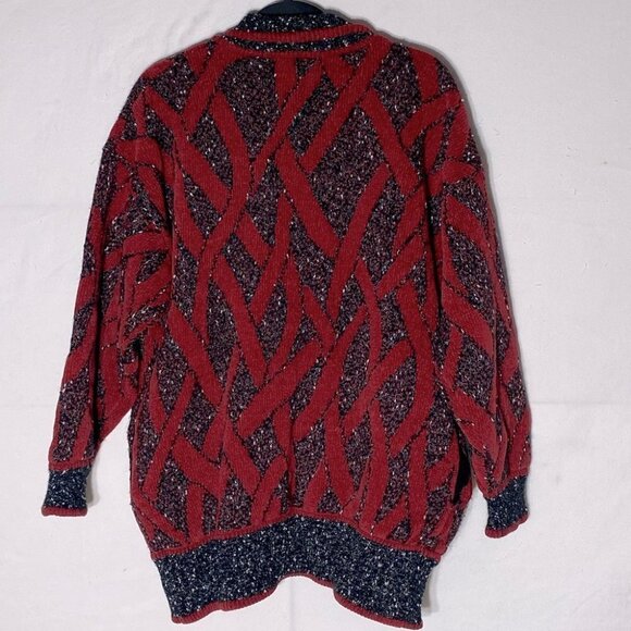 Vintage 90s Gil Aimbez Red & Dark Grey Oversized Cardigan L - Picture 15 of 16